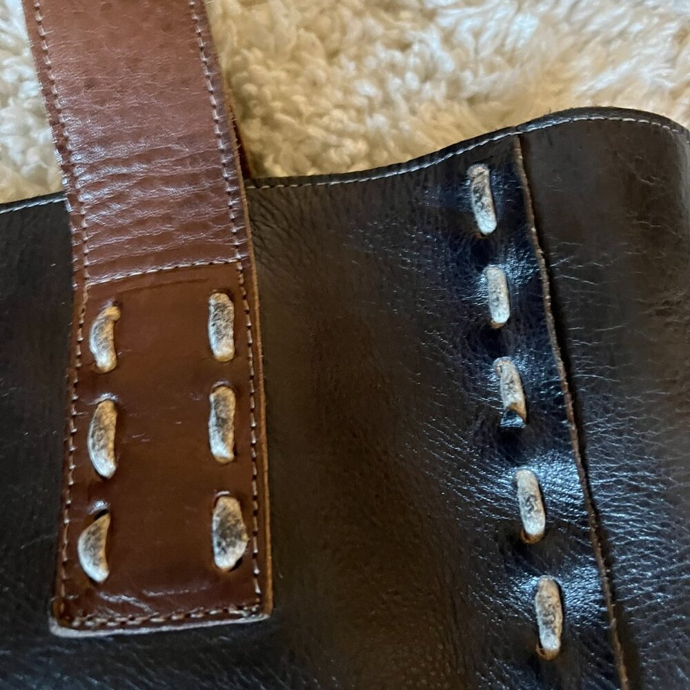 Bed Stu STEVIE Leather Tote Black Teak Rustic VGUC - Picture 6 of 15